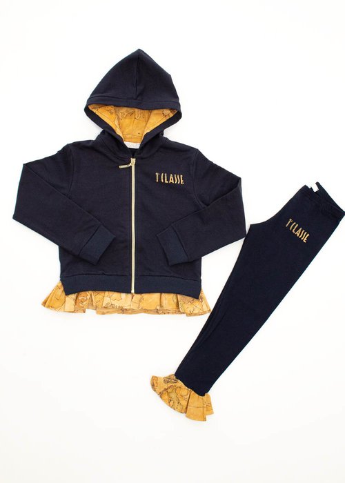 COTTON SWEAT SUIT WITH ROUCHES AND GEO CLASSIC PRINT