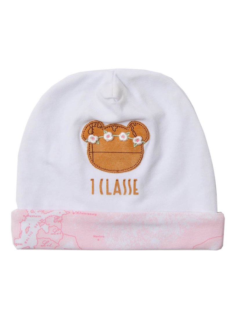 BABY’S BONNET WITH EMBROIDERED TEDDY BEAR