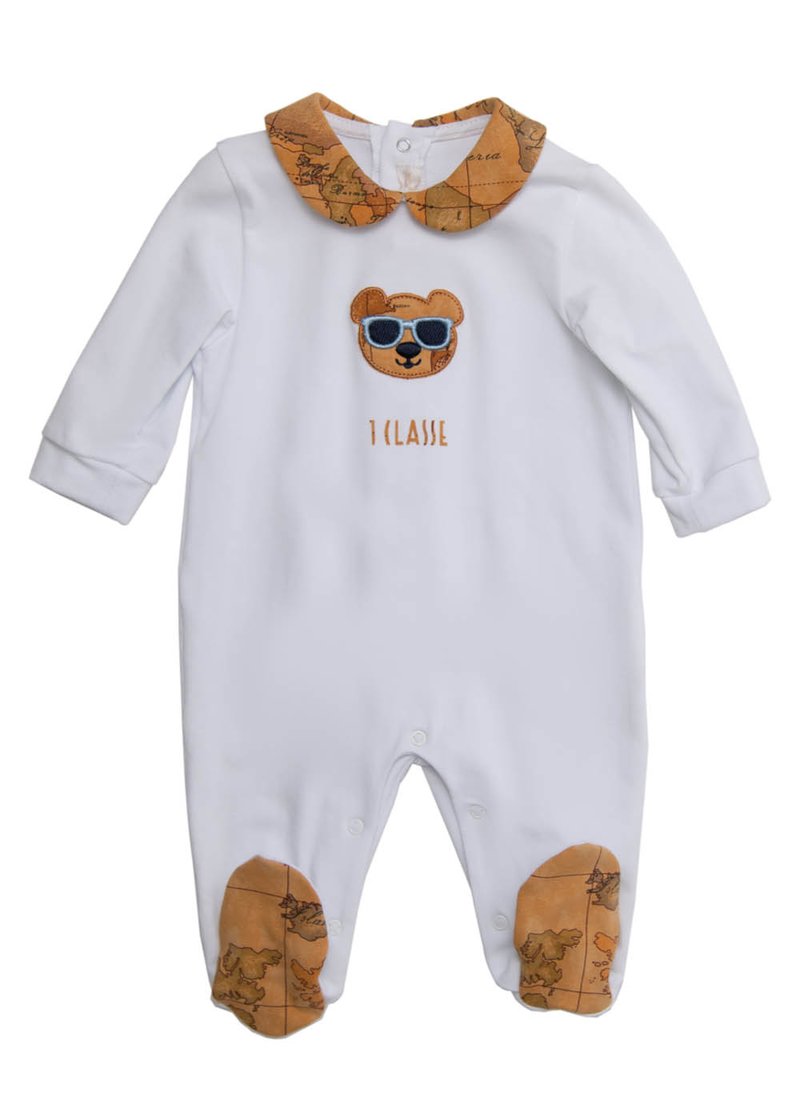 COTTON ROMPER SUIT WITH EMBROIDERED TEDDY BEAR