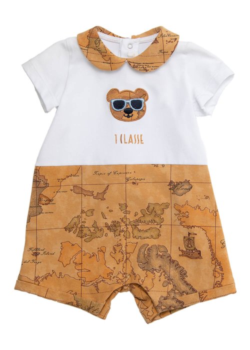 COTTON ROMPER SUIT WITH EMBROIDERED TEDDY BEAR