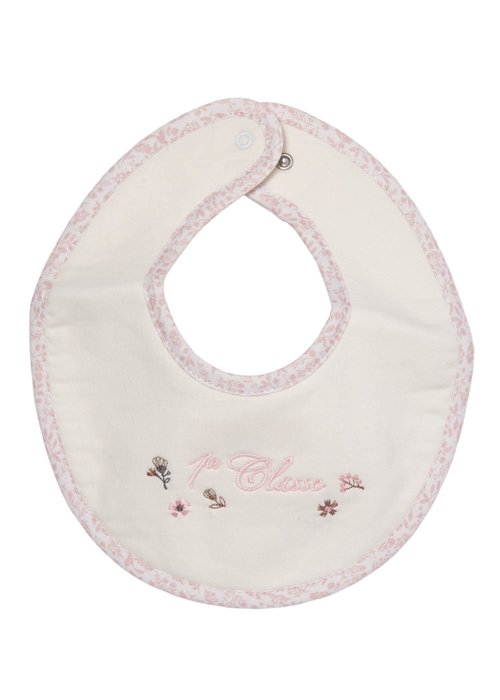 COTTON BIB WITH EMBROIDERED LOGO AND FLOWERS