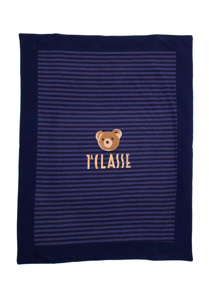 COTTON BLANKET WITH PRINTED LOGO AND TEDDY BEAR