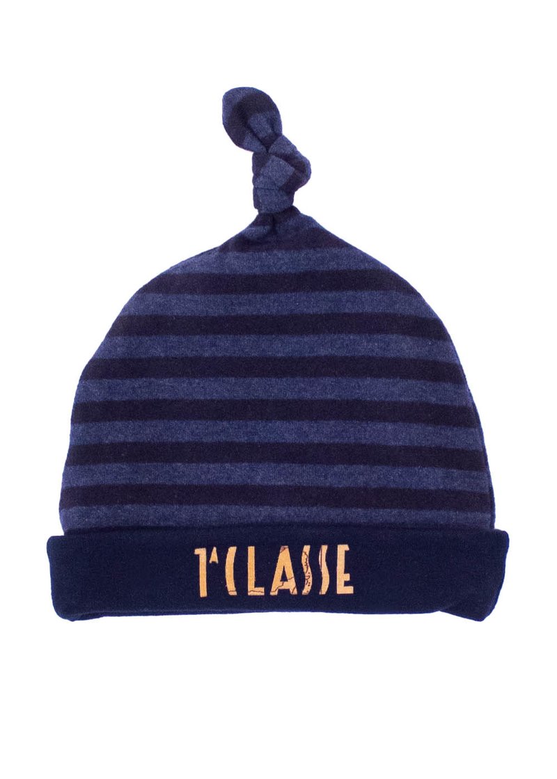 COTTON BONNET WITH STRIPED PATTERN AND PRINTED LOGO
