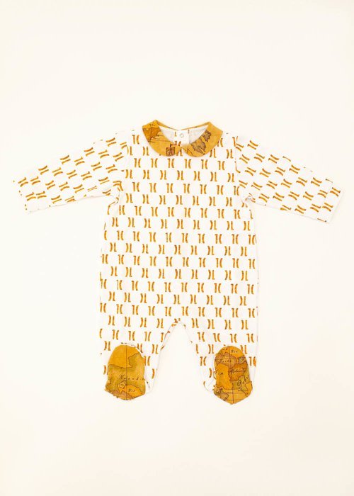 COTTON ROMPER SUIT WITH PRINTEND 1C LOGO AND GEO CLASSIC PRINT