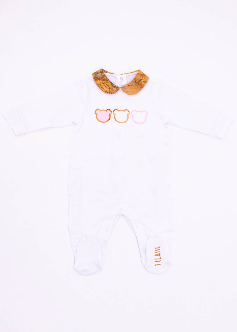 COTTON ROMPER WITH GEO CLASSIC PRINT AND TEDDY BEARS