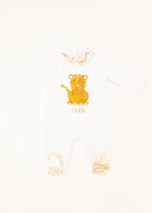 COTTON NEWBORNS’ ROMPER SUIT WITH BABY TIGER AND PRINTED LOGO