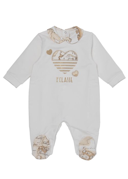 COTTON ROMPER WITH GEO PRINTING AND EMBROIDERED HEART