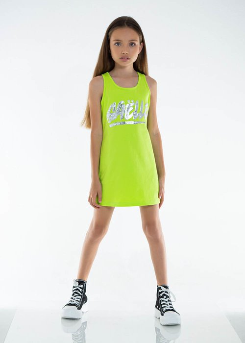 COTTON DRESS WITH IRIDESCENT PRINTED LOGO