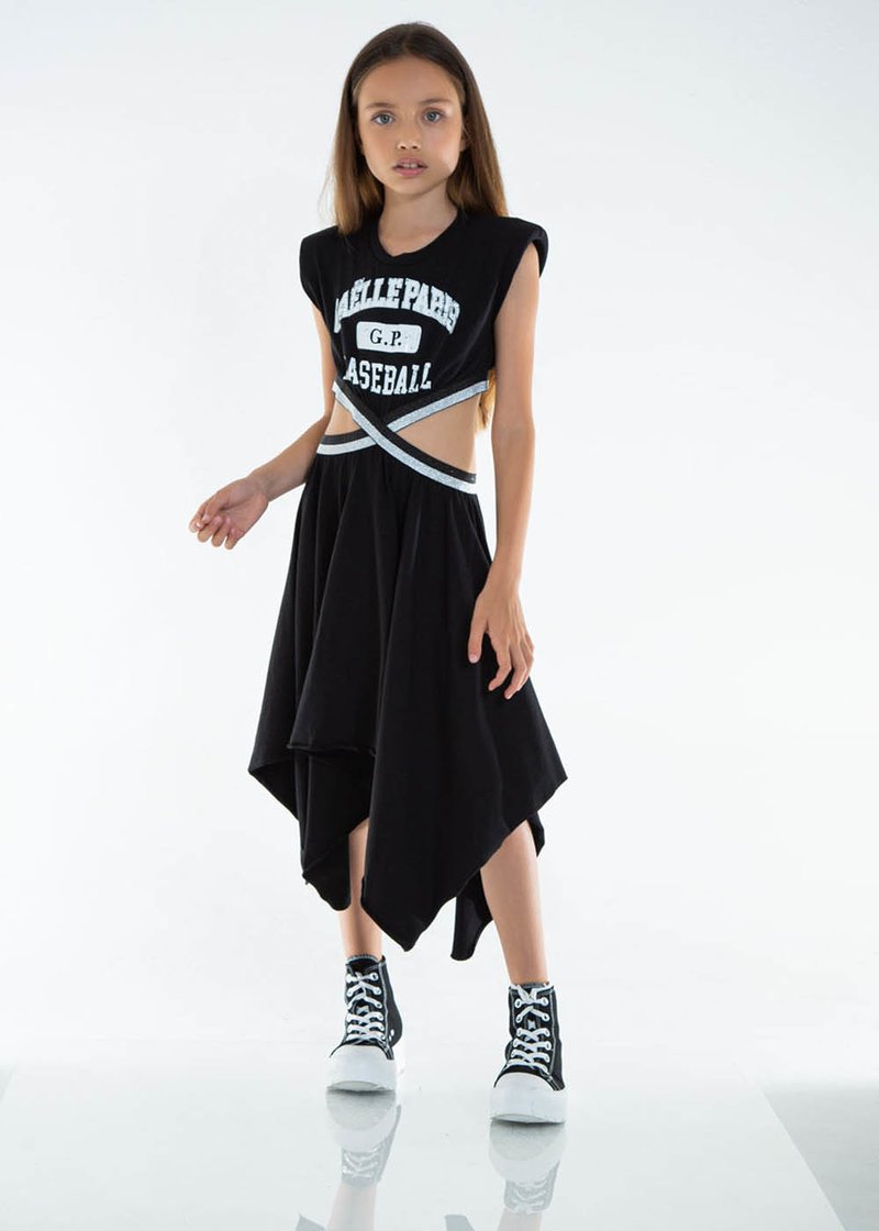 GIRL COTTON DRESS WITH SIDE OPENINGS AND PRINTED LOGO