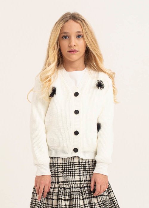 GIRL CARDIGAN WITH EMBROIDERED LOGO AND POMPOM