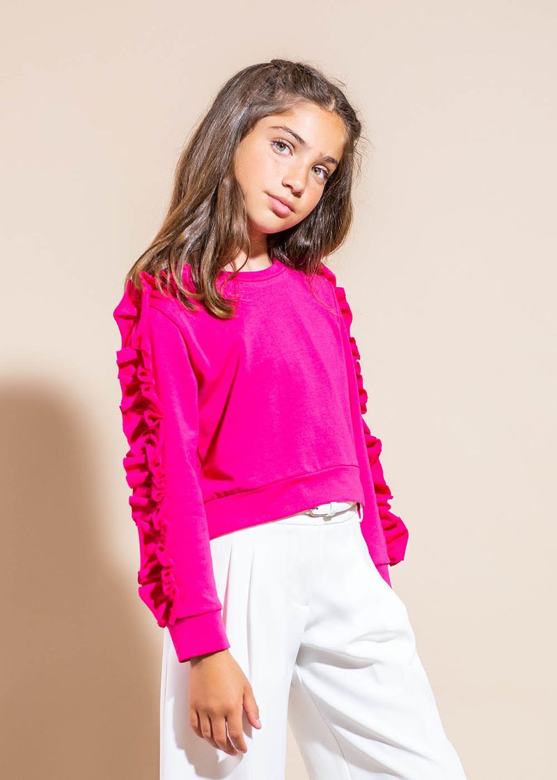 COTTON SWEATSHIRT WITH ROUCHES