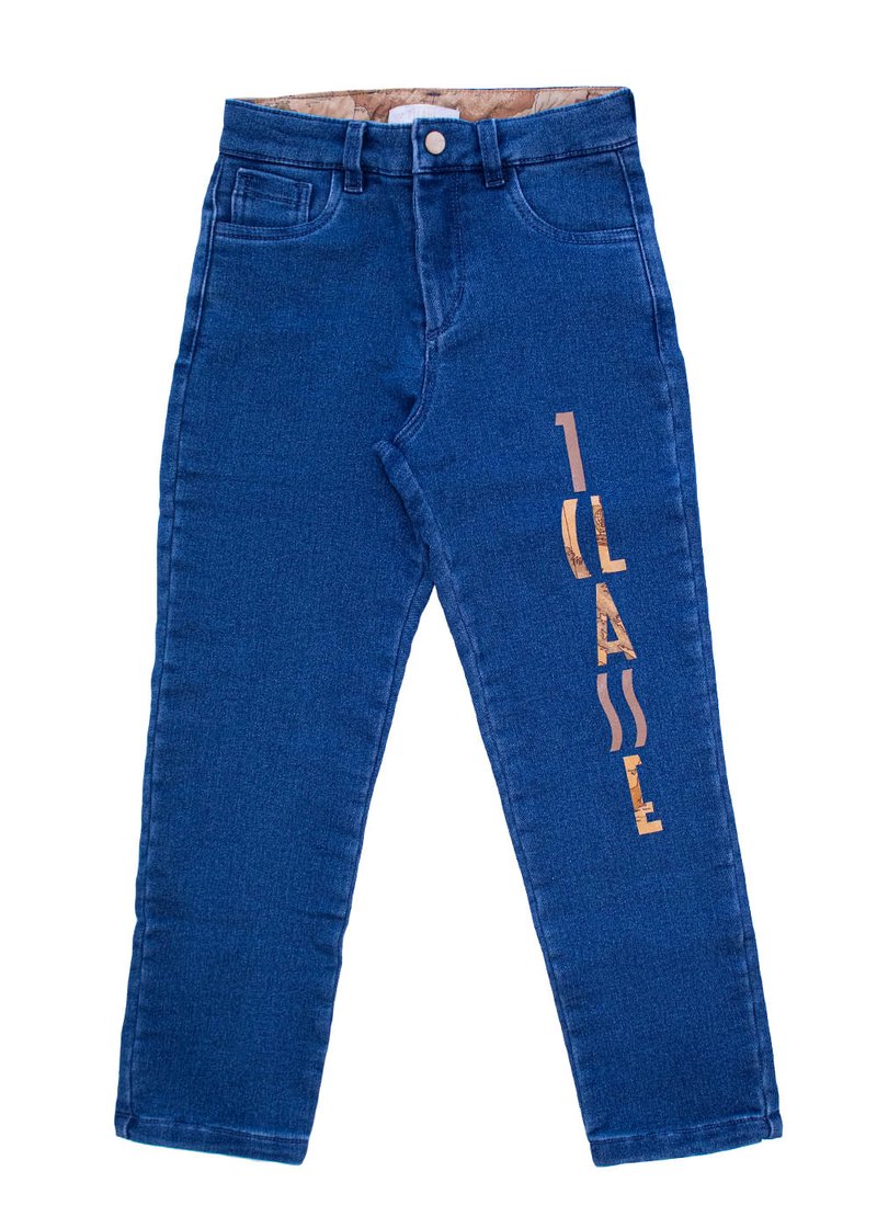 COTTON DENIM TROUSERS WITH PRINTED LOGO