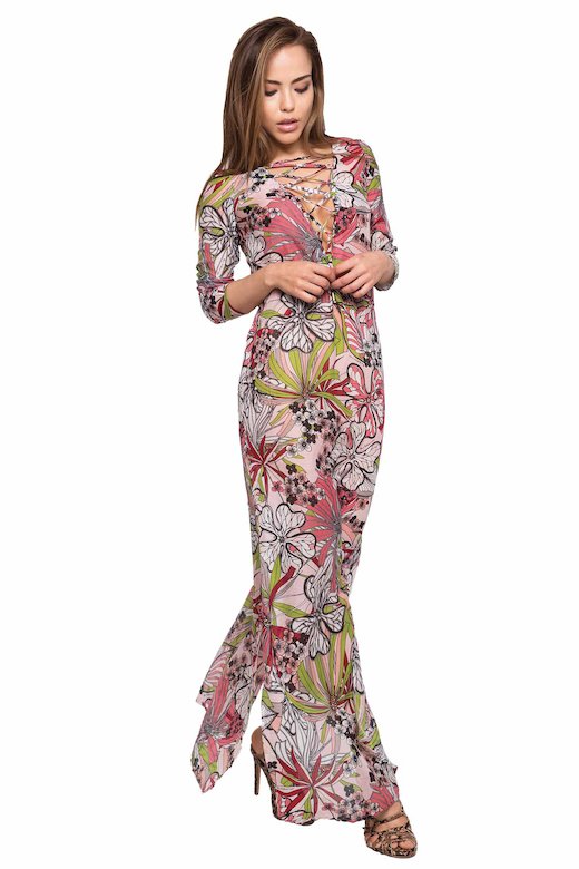 LONG KAFTAN STRINGED NECKLINE - Fiori Rosa