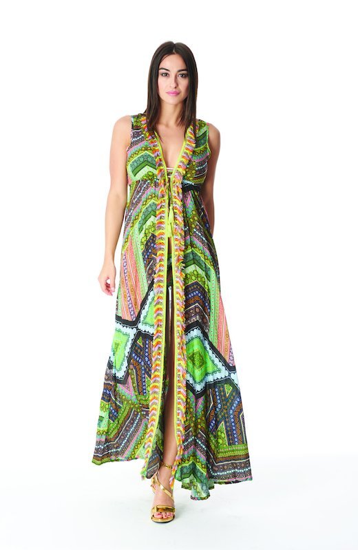 LONG DRESS WITH MULTICOLORED FRINGES