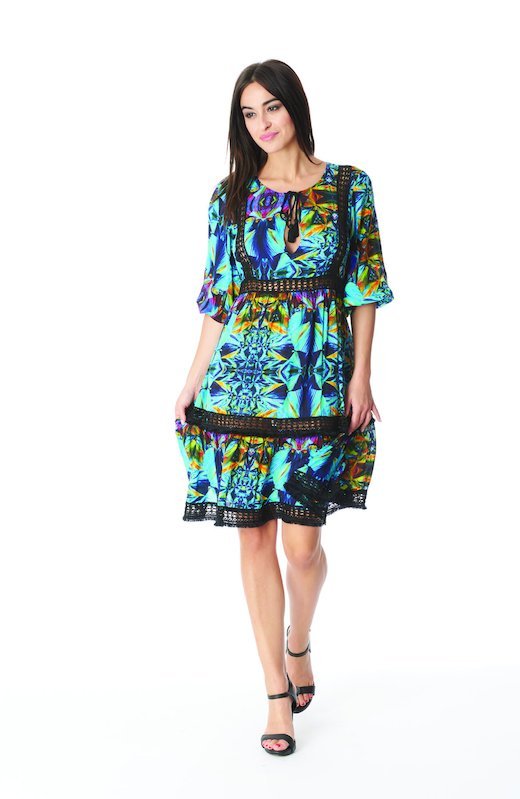 KAFTAN WITH TRIMMINGS - Blue Kaleidoscope