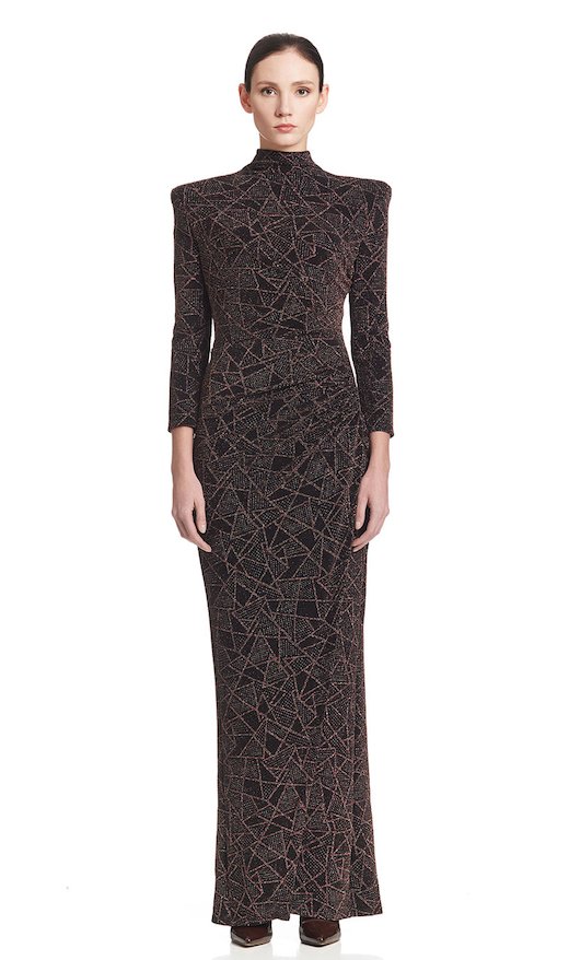 ABITO LUNGO DRAPPEGGIO JERSEY LUREX TATTOO - Black / Gold / Gree