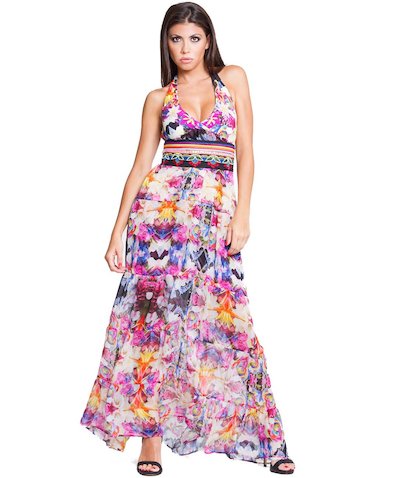 abito lungo chiffon fantasia ricamo frida - Frida Nero