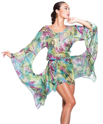 caftano chiffon fantasia maniche pipistrello - Pitone Verde