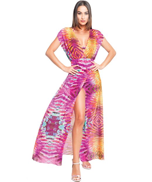 ABITO LUNGO SPACCO TULLE 3727 - Riflessi Rosa
