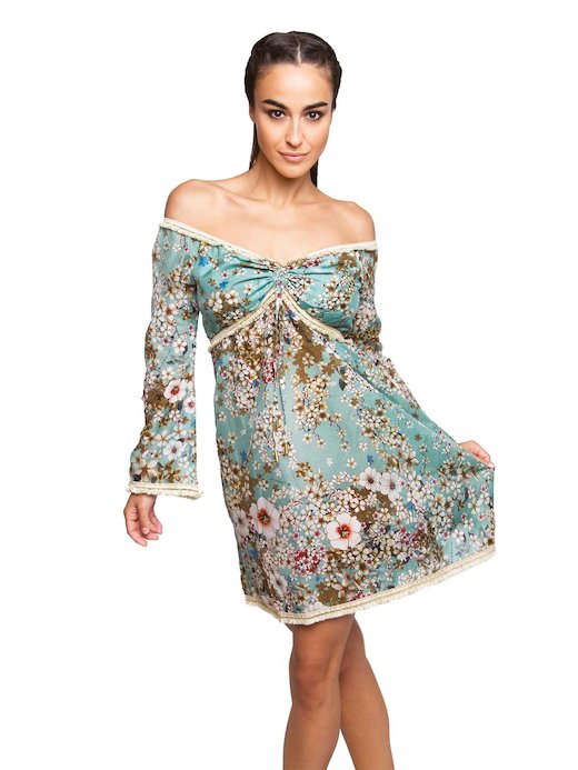 SHORT KAFTAN EMBROIDERY THREAD SPRING - Primavera Azzurro
