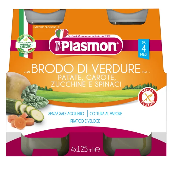 Plasmon Brodo di Verdure Patate, Carote,  Zucchine e Spinaci 4x125ml
