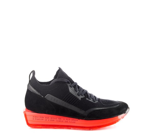SNK-100 M in black stretch knit fabric with red sole
