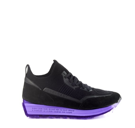SNK-100 M in black stretch knit fabric with purple sole