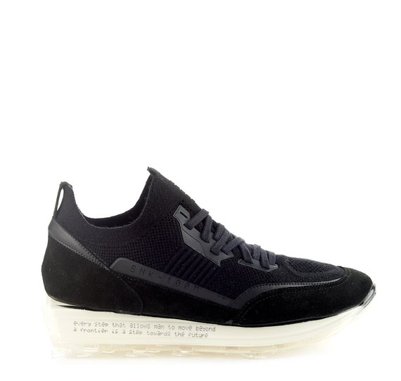 Men's SNK-100 M shoes in black stretch knit fabric with see-through sole