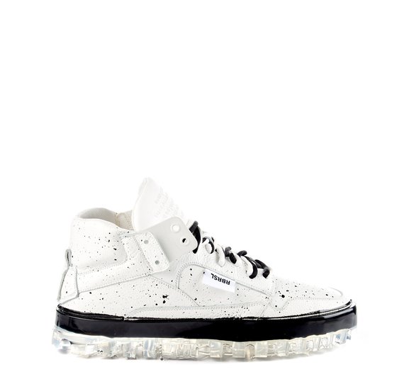 BOLD shoes in white drip-effect leather with crystal-effect sole and black coating