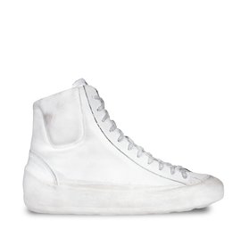 White leather mid cut trainers