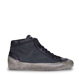 Black/grey mid cut trainers in fabric and leather