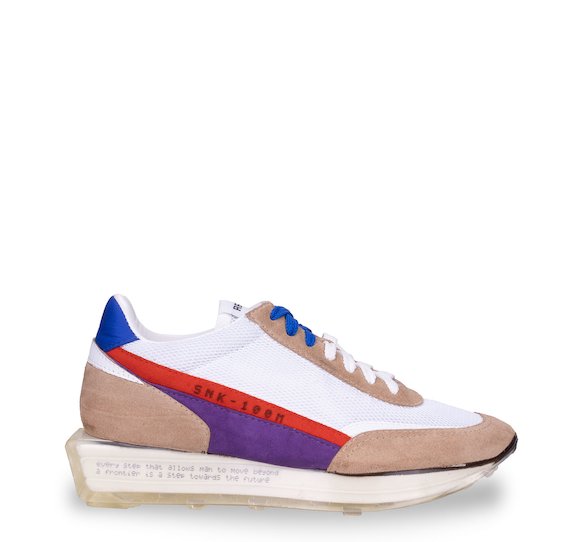 SNK-100M trainers in beige suede and white mesh