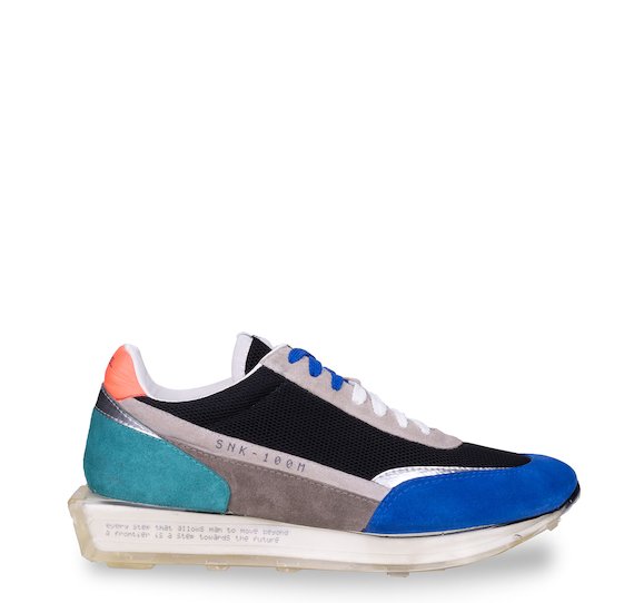 SNK-100M trainers in multicolour suede and black mesh