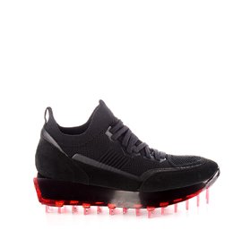 Women's SNK-100M trainers in black technical knit fabric with red sole