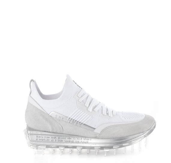 Women's SNK-100M trainers in white technical knit fabric with silver details
