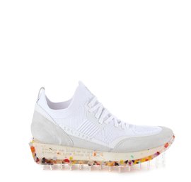 Women's SNK-100M trainers in white technical knit fabric with multicolour sole