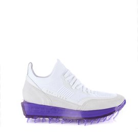 Women's SNK-100M trainers in white technical knit fabric with purple sole
