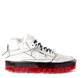 Men's BOLD white leather trainers with red sole