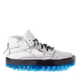 Men's BOLD white leather trainers with blue sole
