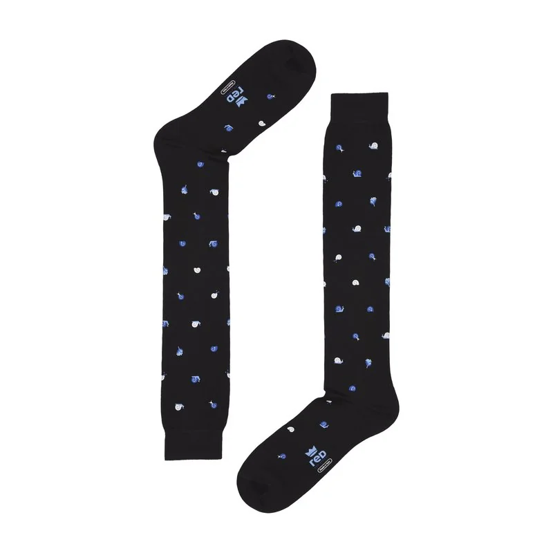 Men's long socks snails print - Black-Light Blue
