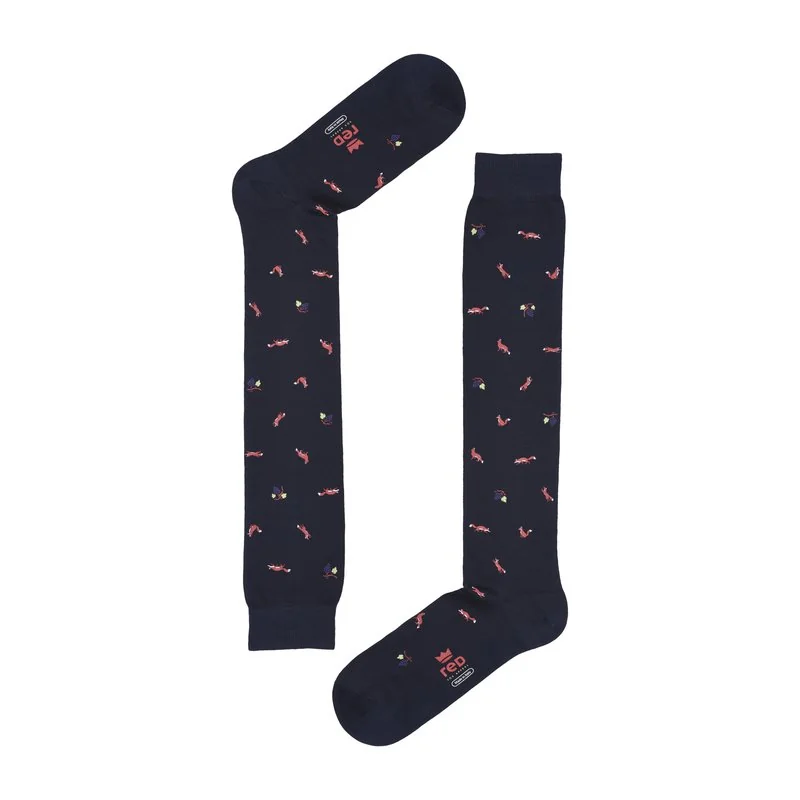 Men's Long socks Fox and Grapes print - Dark Blue