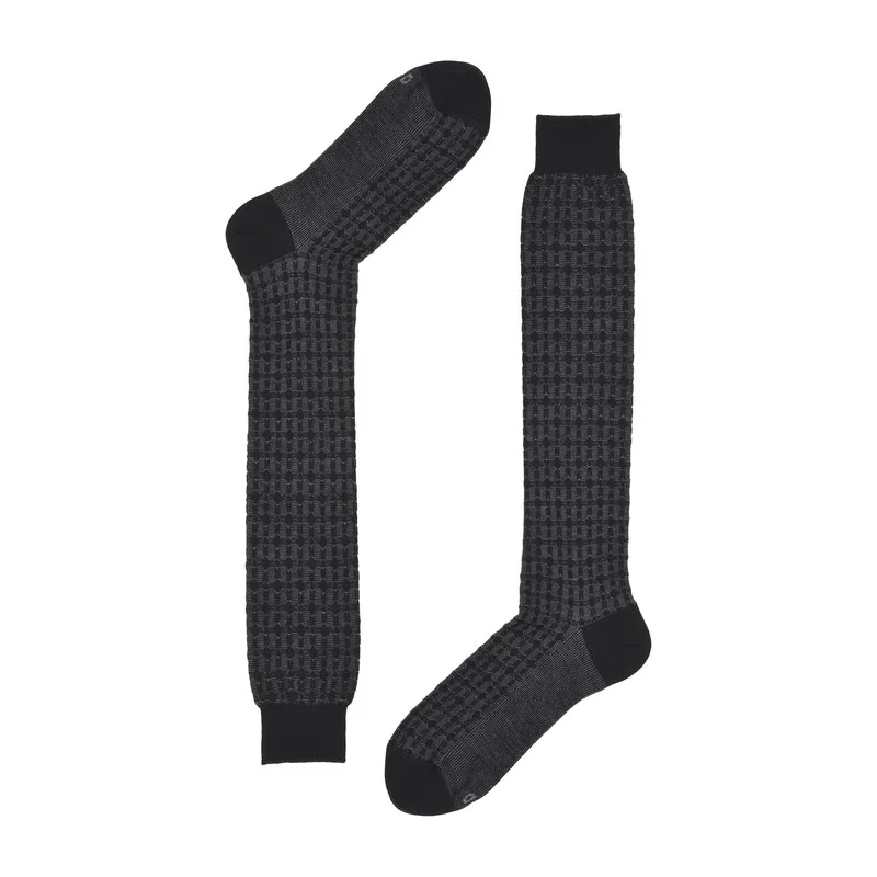 Men's wool stick jacquard long socks - Black