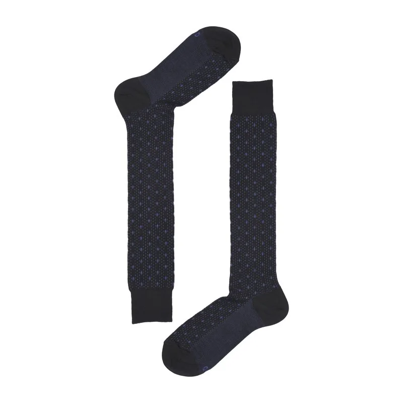 Men's wool stick jacquard long socks - Black-Indigo