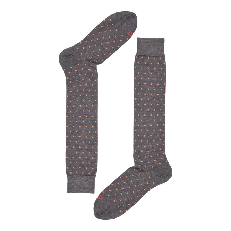 Wool polka dot long socks - Dark Gray-Orange