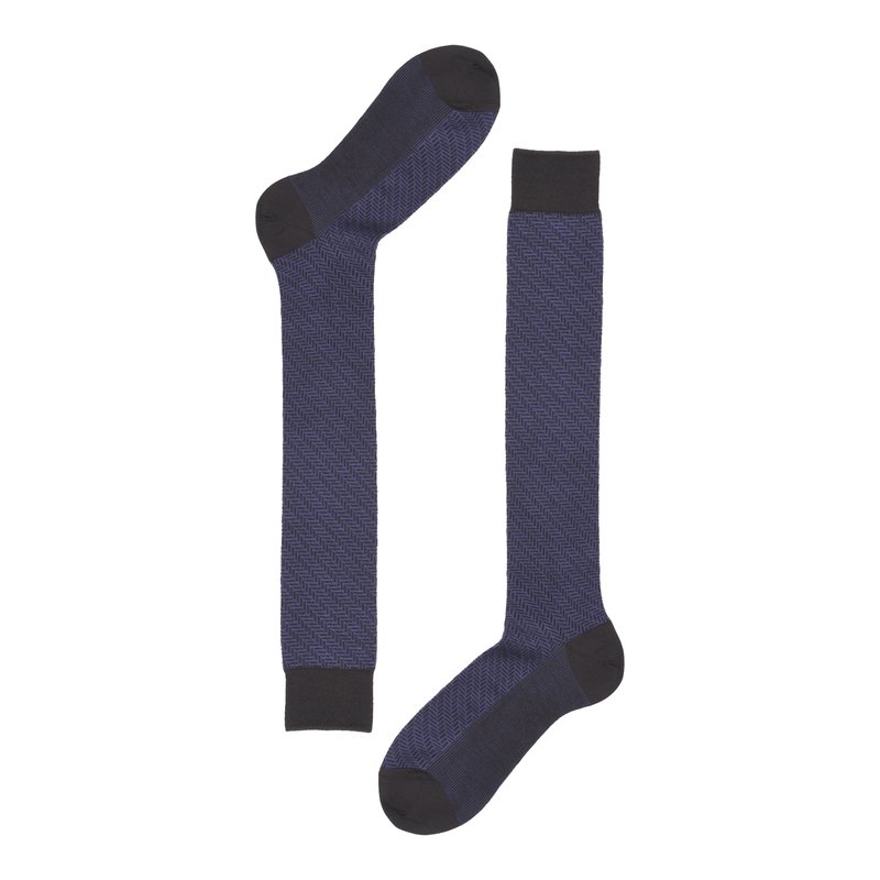 H2DRY wool long socks with chevron pattern - Black-Blue