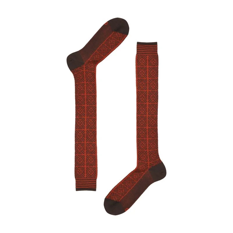 Men's Geometric jacquard long socks - Brown