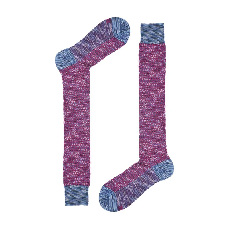 Men slub jacquard geometric pattern long socks - Jeans-Fuchsia