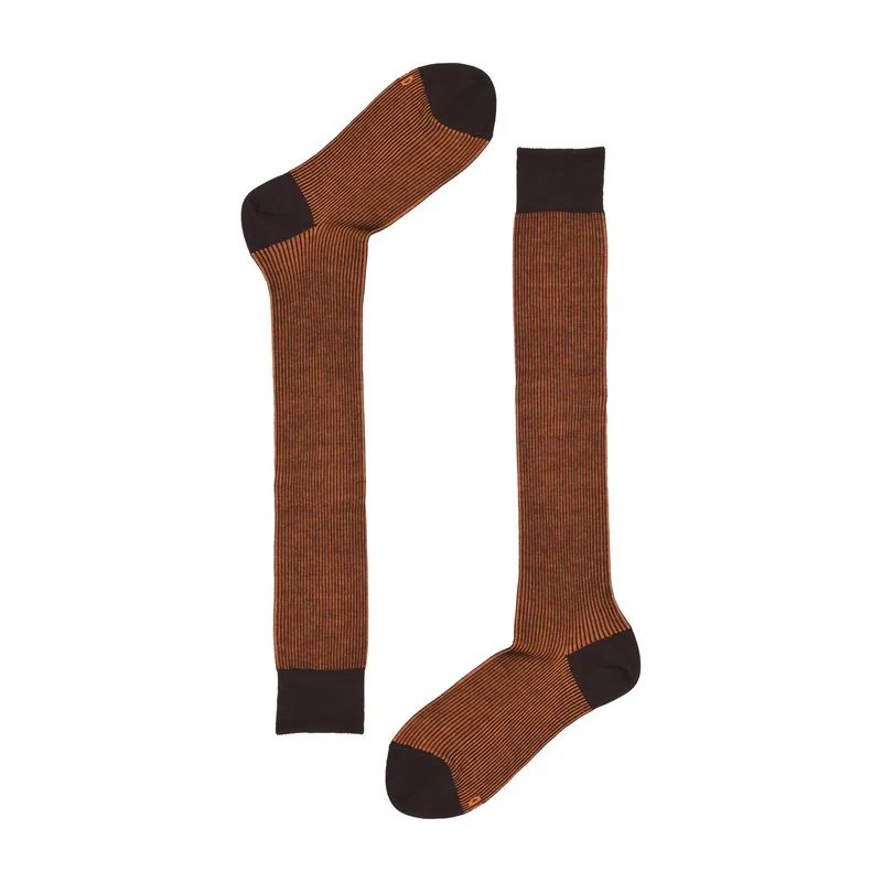 Men's long ribbed socks 2/2 in contrasting colours - Dark Brown-Orange