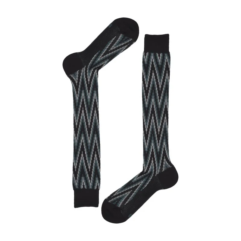 Men's Heritage long socks with maxi herringbone pattern - Black-Petrol Blue