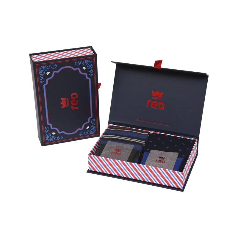 Men's gift box, knee high multicolor stripe and dot